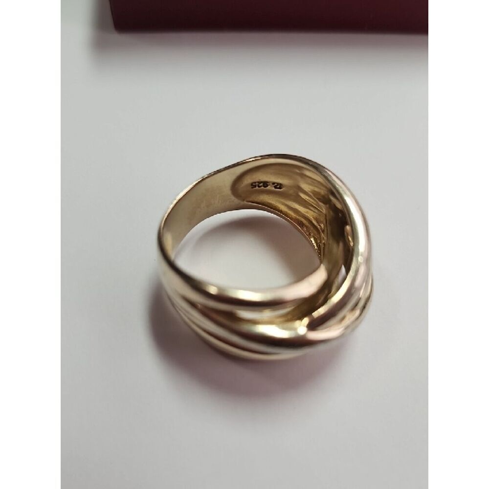 Sterling Silver Ring With Gold-Tone Overlay Crossover Band Ring 8.5 - Picture 5 of 5